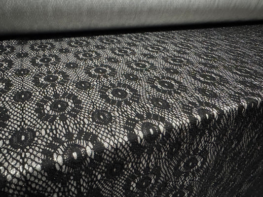 Metallic bonded lace jersey fabric, per metre - black with silver lurex