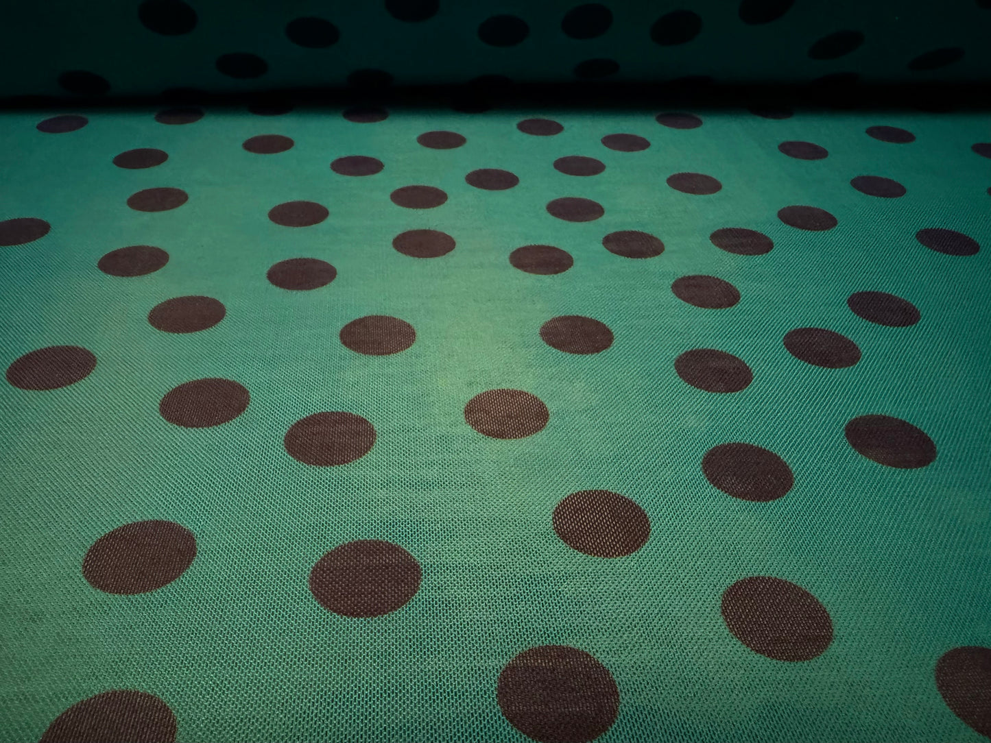 Power mesh net stretch spandex fabric, per metre - polka dot print - jade & navy