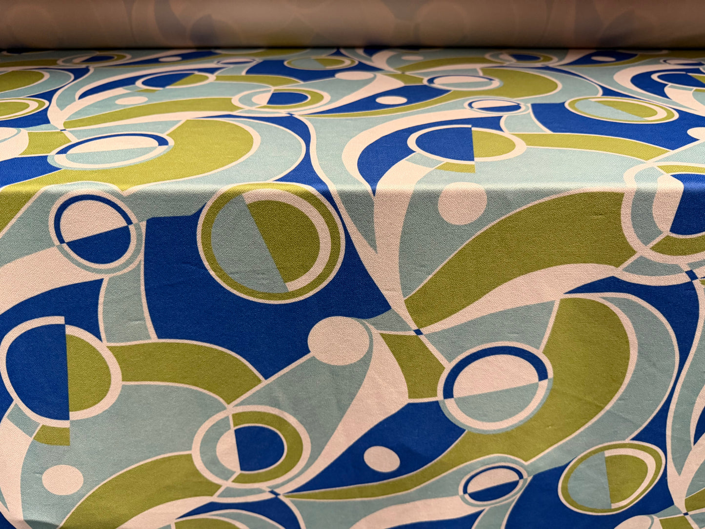 Valentino crepe stretch spandex jersey fabric, per metre - retro print - turquoise cream & sage