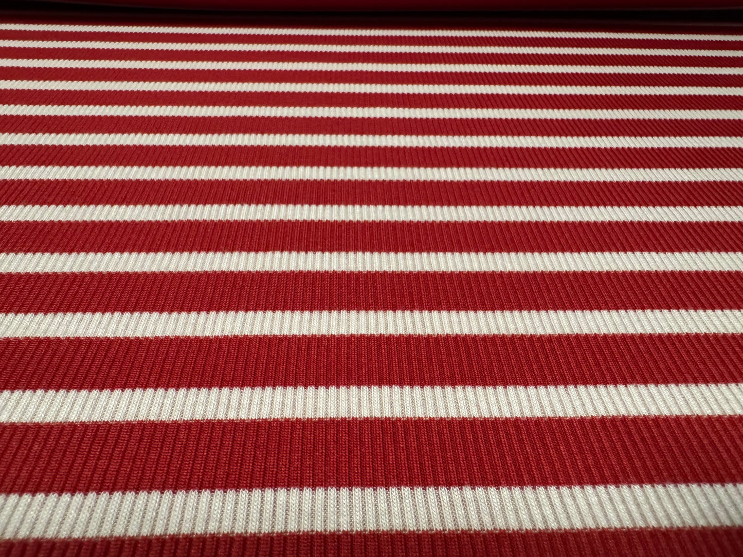 Stretch Spandex rib jersey fabric, per metre - stripe - crimson & off white