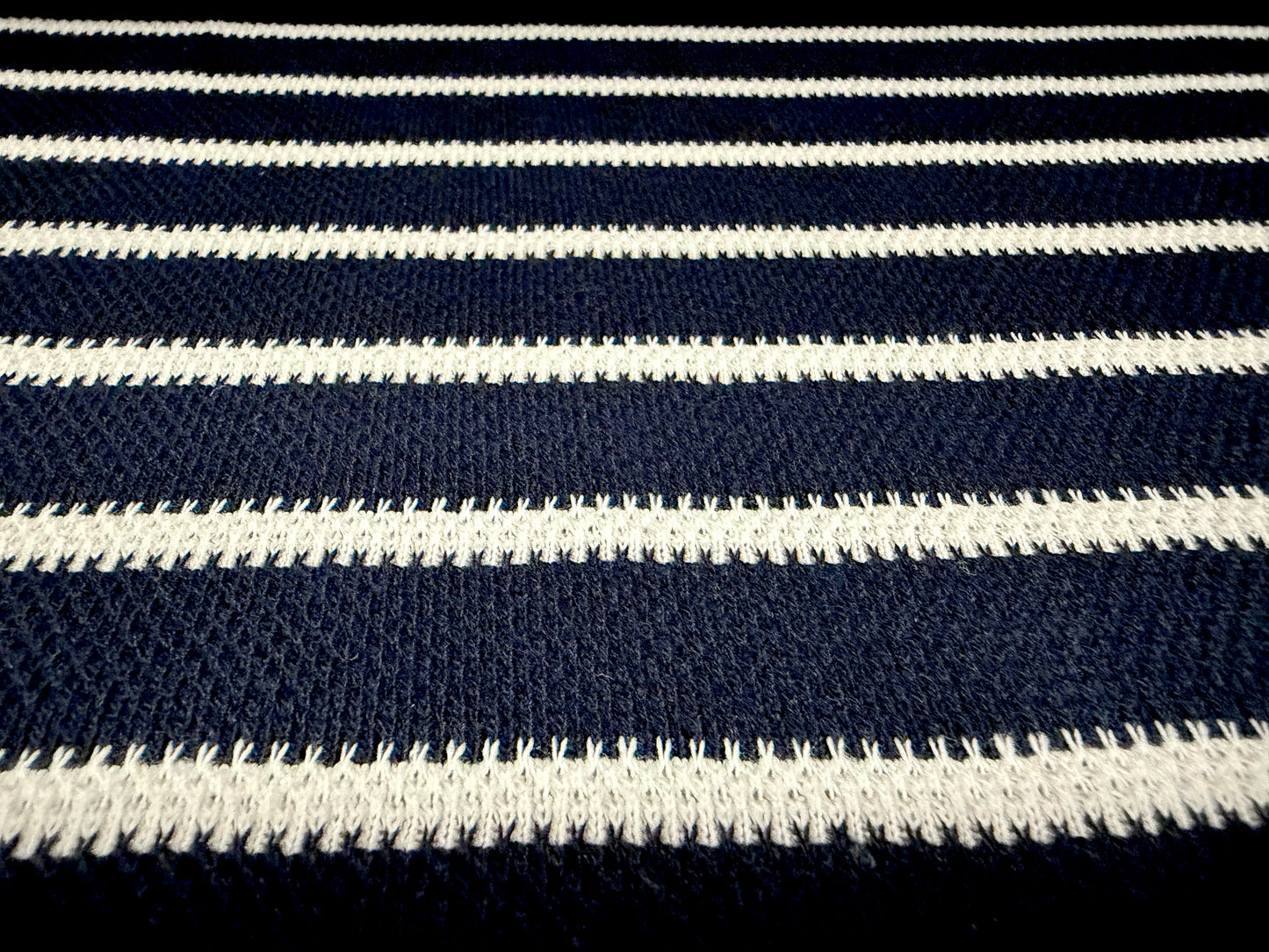Knitwear jersey fabric, per metre - serrated stripe - dark navy & white