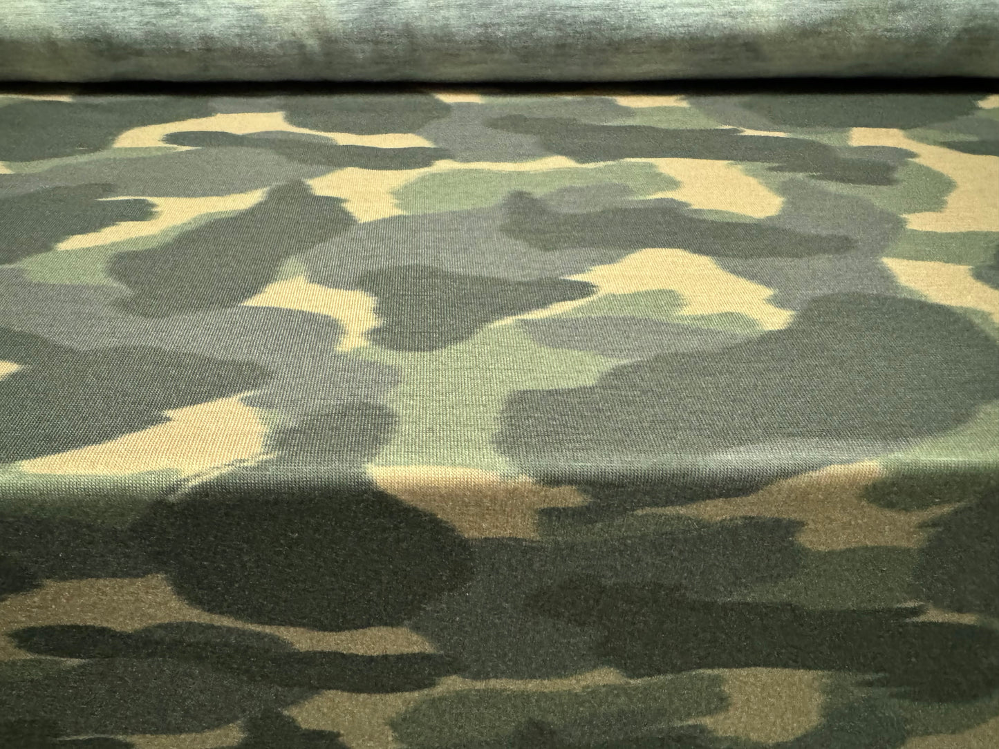 Soft handle single jersey fabric, per metre - camouflage print - khaki green