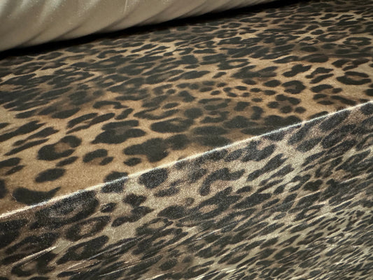 Spandex velvet stretch dress fabric, per mere - leopard print - taupe