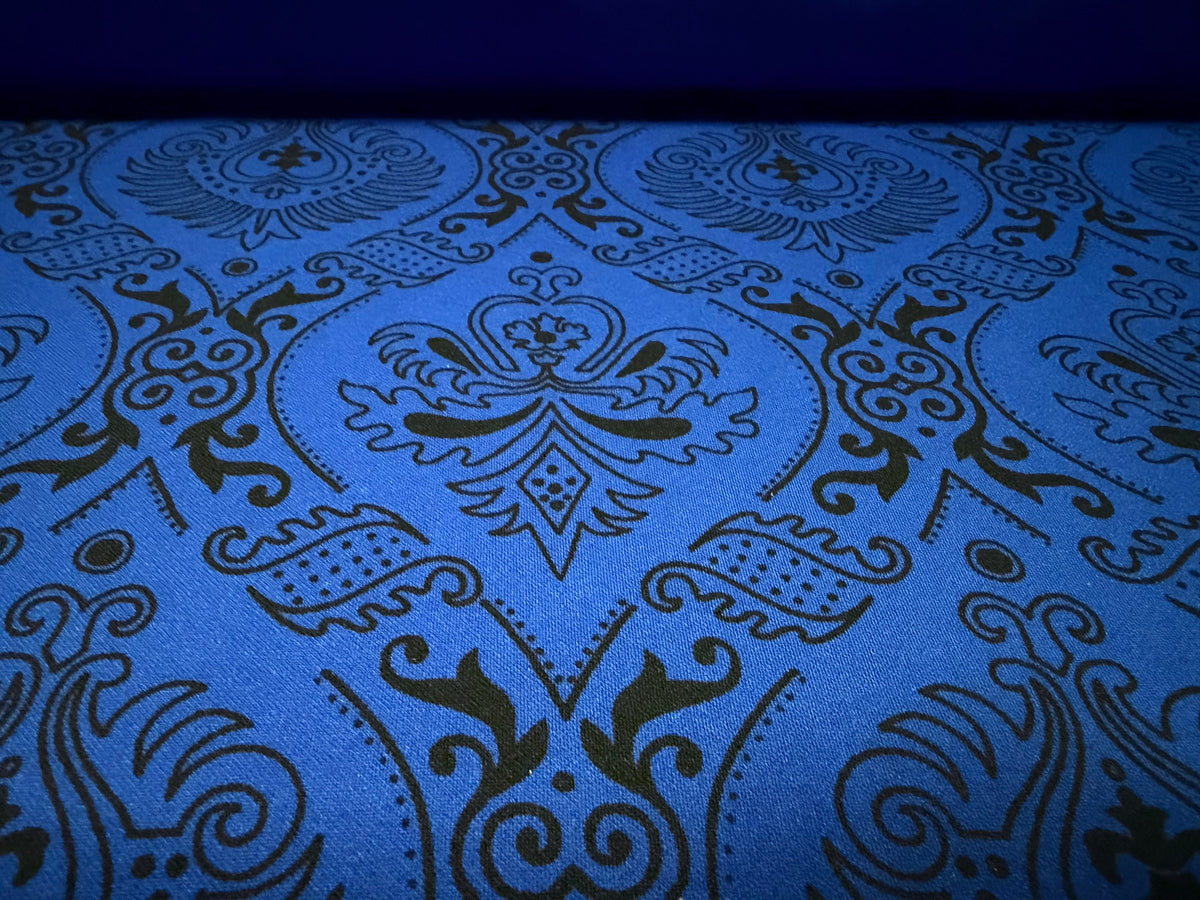 Scuba stretch double jersey fabric, per metre - paisley print - royal blue
