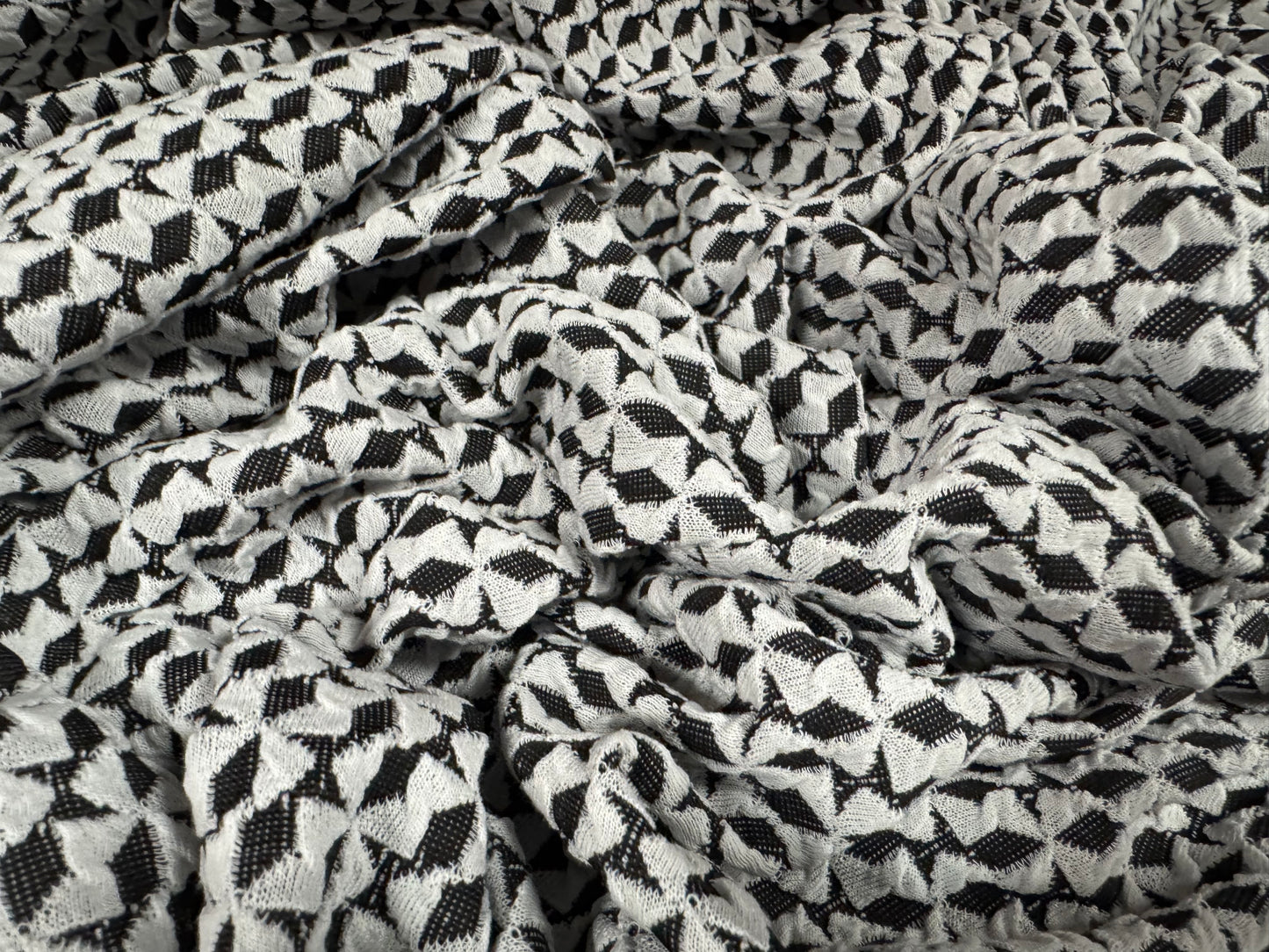 Double jersey stretch spandex fabric, per metre - geometric jacquard - monochrome