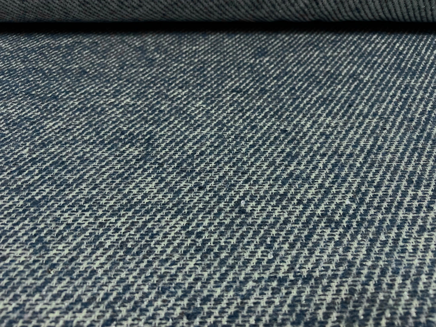 Wool blend bouclé fabric with sequins, per metre - denim blue