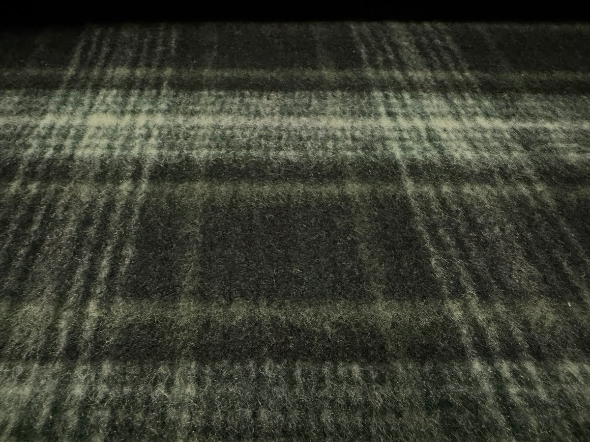 Heavyweight wool flannel fabric, per metre - tartan check - bottle green