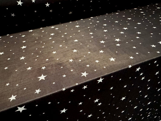 Power mesh net stretch spandex fabric, per metre - stars print - black & white
