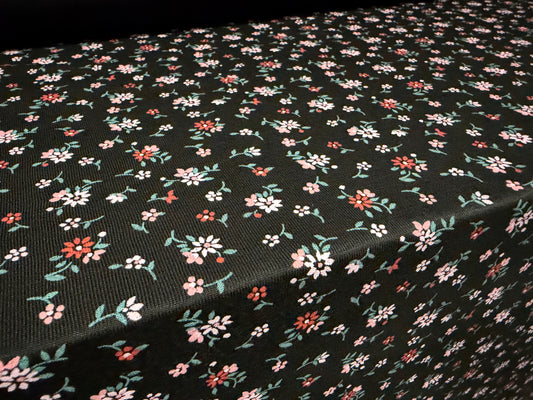 Viscose spandex stretch single jersey fabric, per metre - ditsy print - black & blush pink