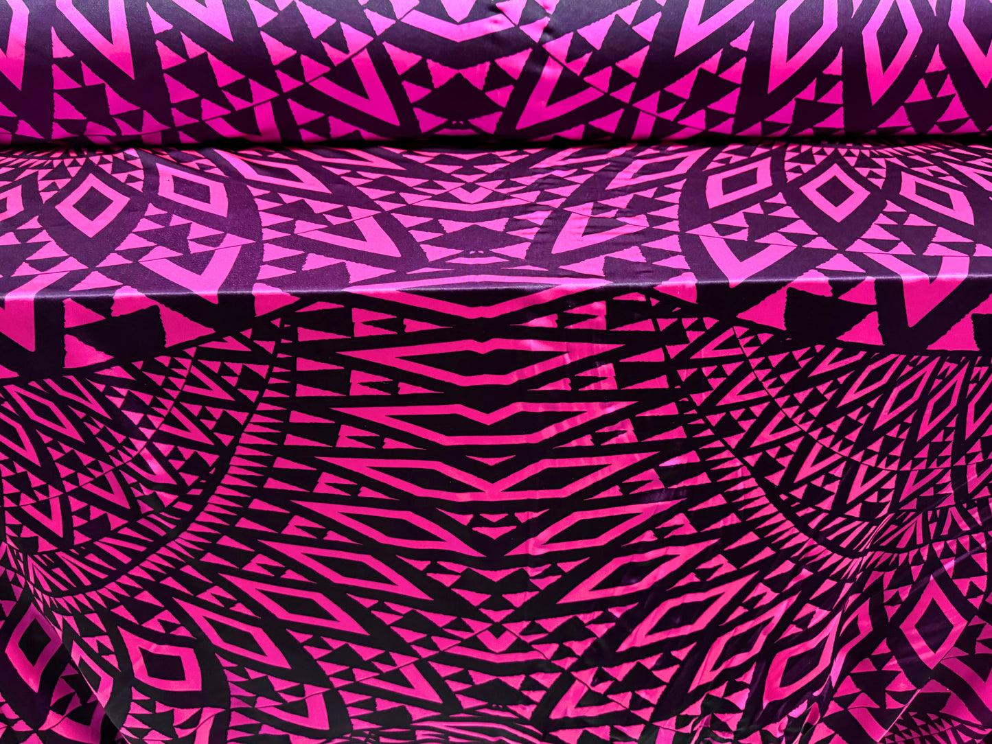 Swimwear stretch spandex jersey fabric, per metre - tribal tattoo print - cerise pink