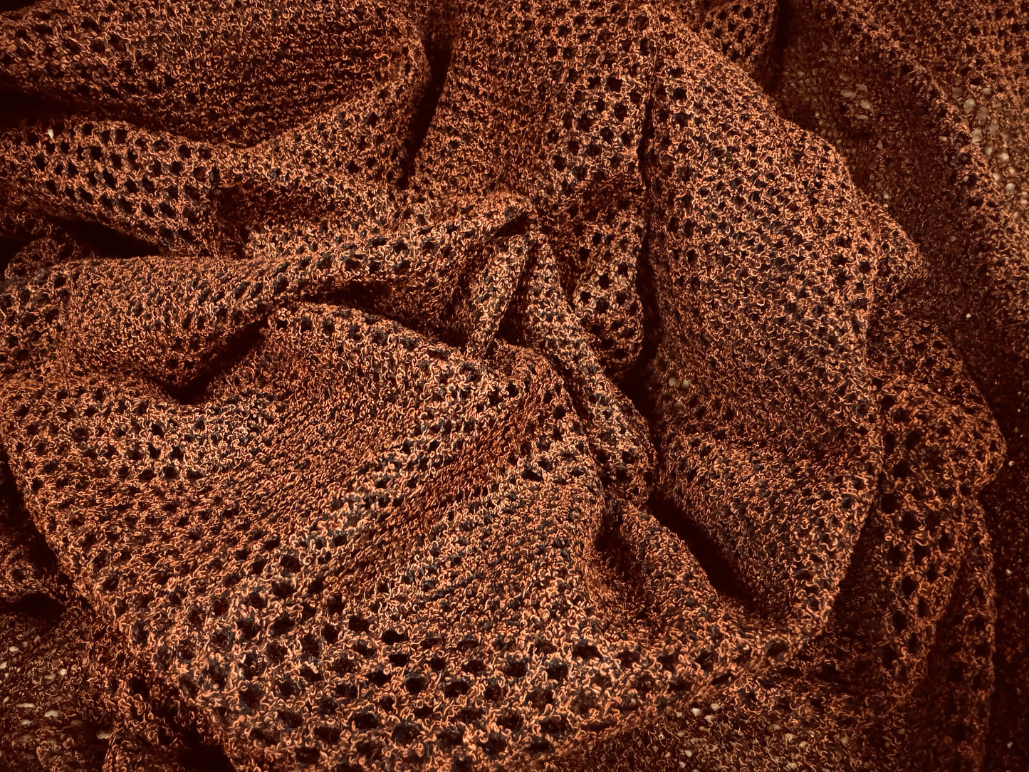 Fishnet mesh net jersey fabric, per metre - stripe - rust