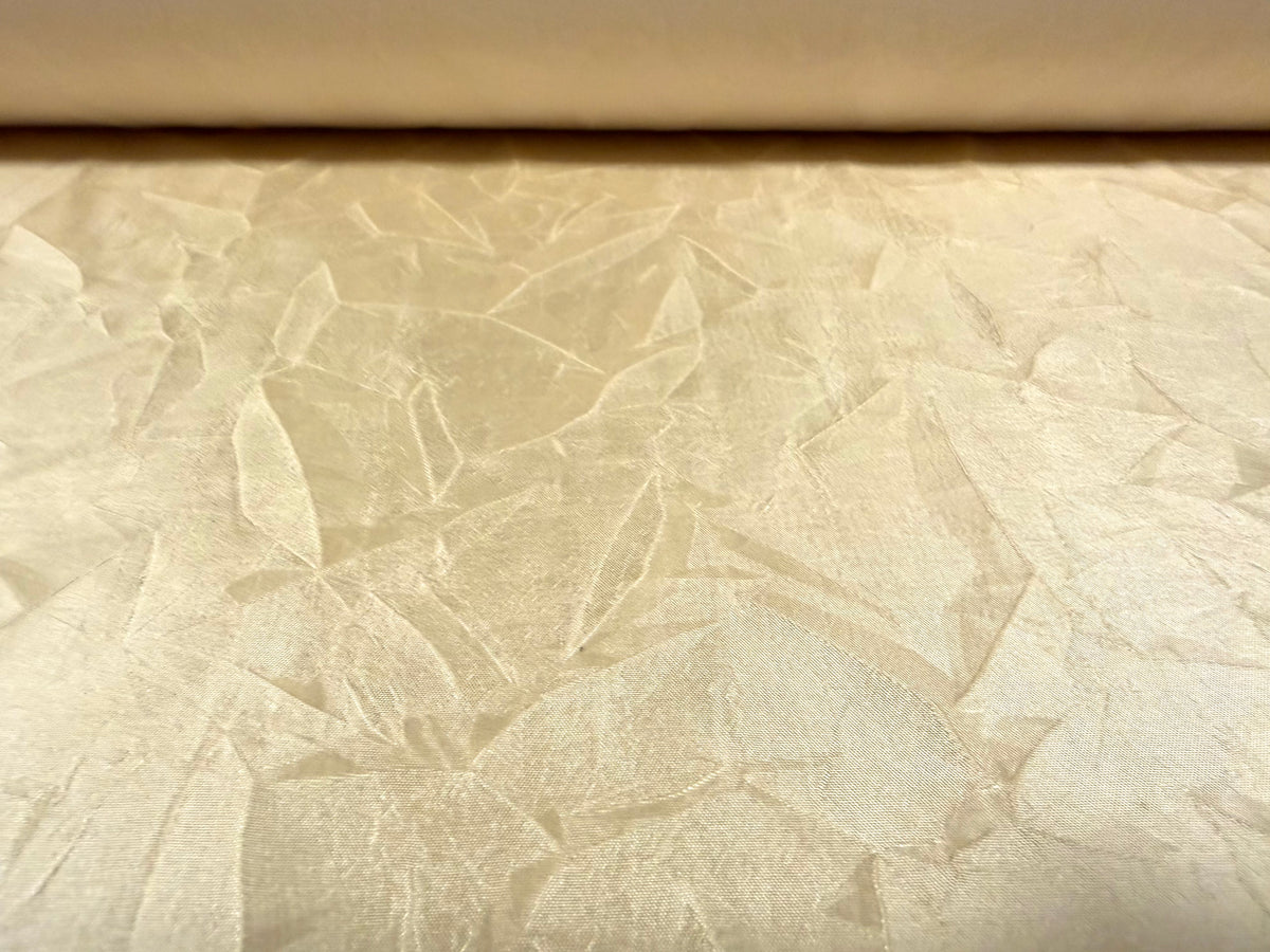 Taffeta woven dress fabric - pressed leaf design - champagne