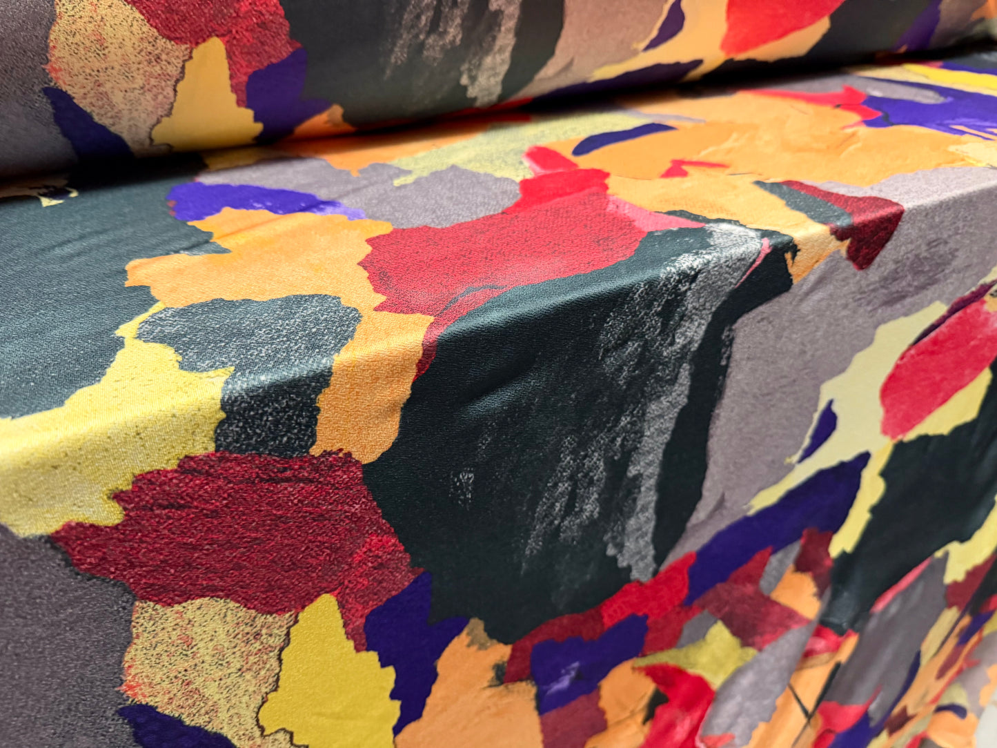 Stretch spandex crepe single jersey dress fabric, per metre - abstract print - multicolour