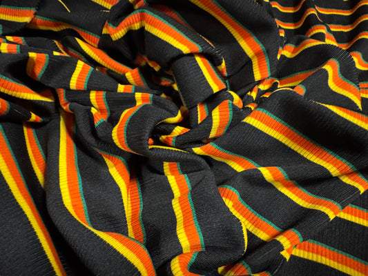 Stretch Spandex rib jersey fabric, per metre - stripe - black orange & yellow