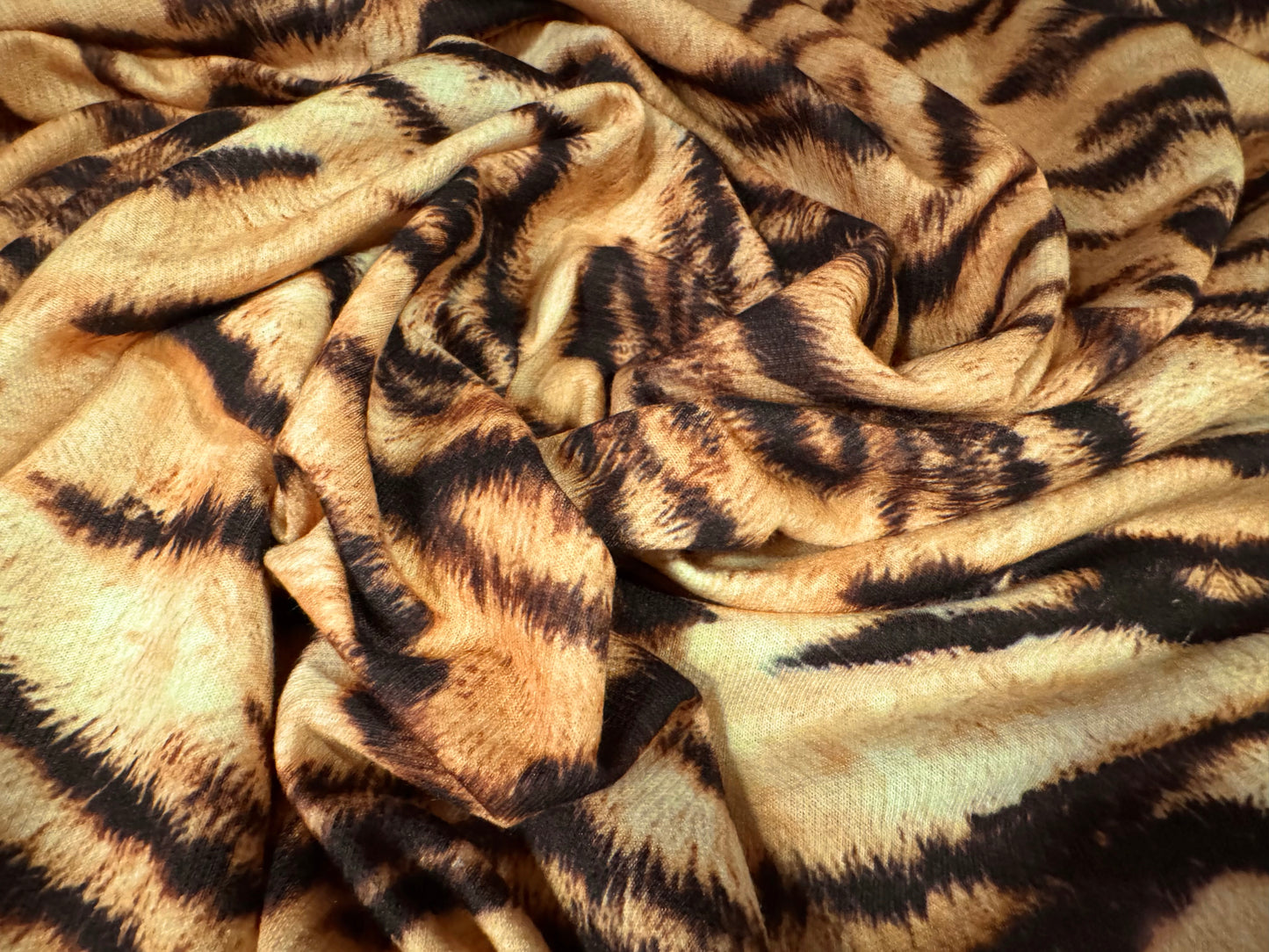 French Terry loopback sweatshirt jersey fabric, per metre - tiger print - gold