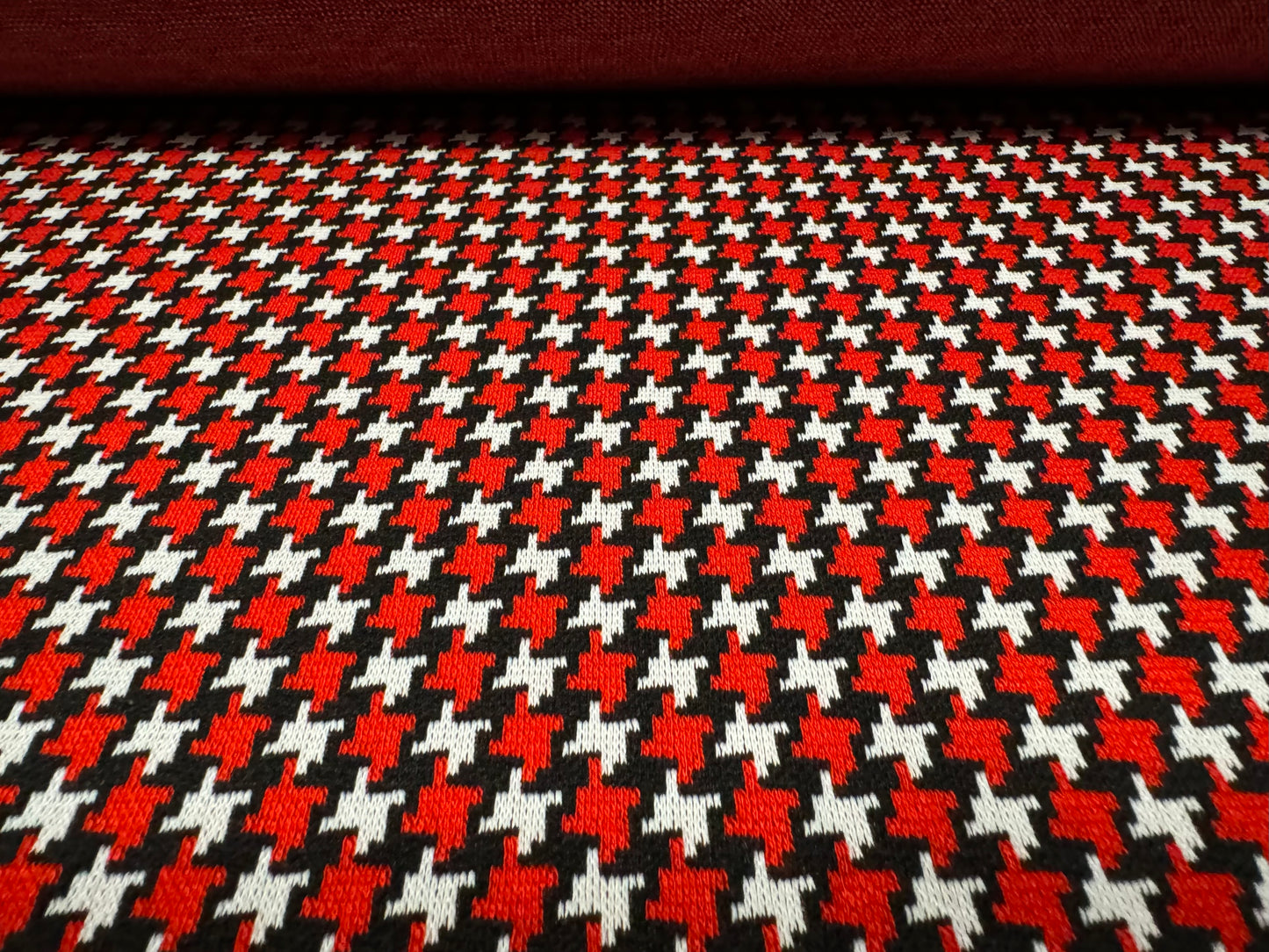 Stretch spandex double jersey fabric, per metre - houndstooth check - red