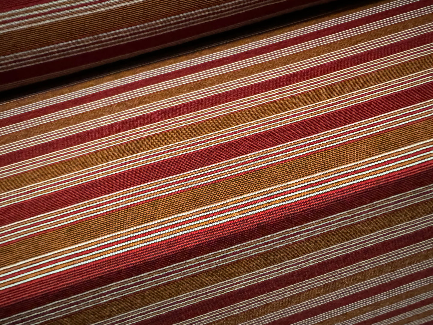 Viscose spandex stretch single jersey fabric, per metre - stripes - burnt orange & wine