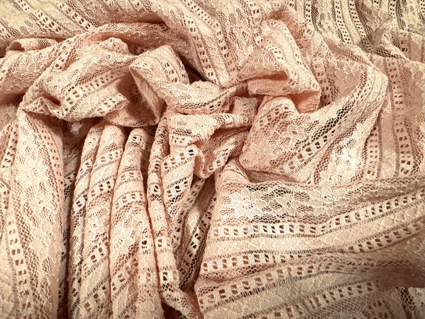 Stretch spandex lace fabric, per metre - pointelle stripe - light pink