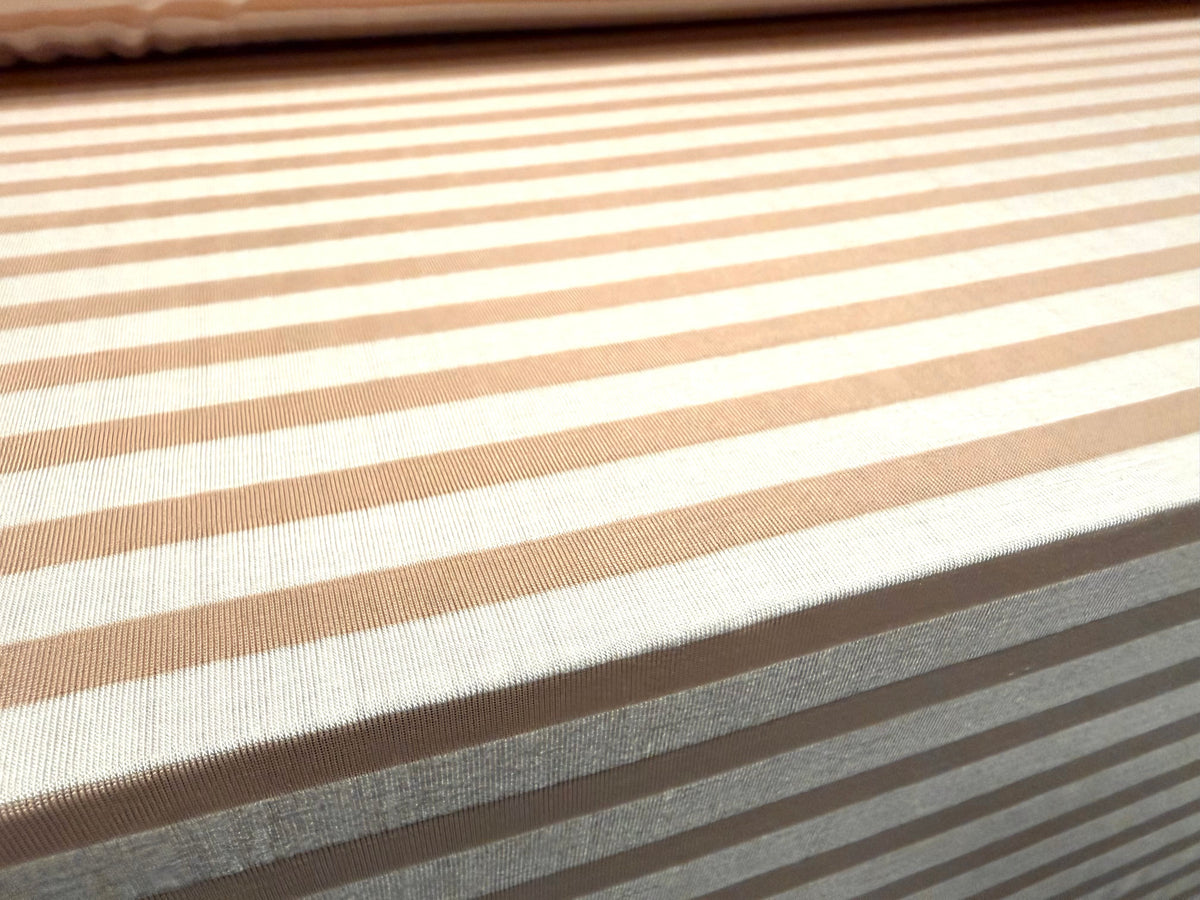 Lightweight viscose spandex stretch single jersey fabric, per metre -  burnout stripe - nude
