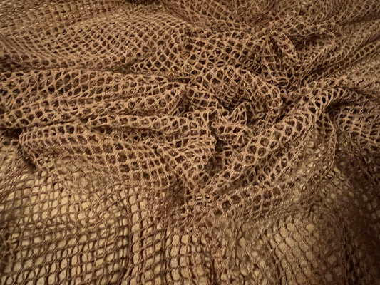 Stretch fishnet mesh jersey fabric, per metre - plain - milk chocolate brown