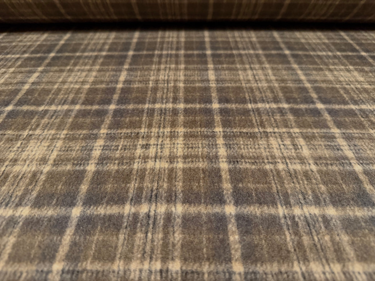 Heavyweight wool flannel fabric, per metre - tartan check - taupe