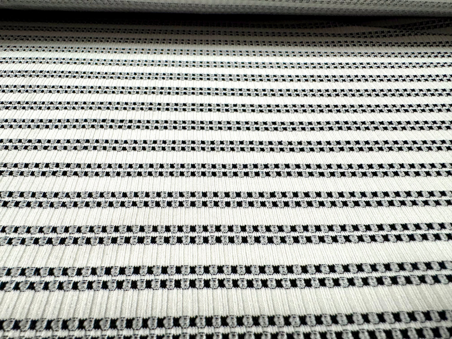 Stretch Spandex rib jersey fabric, per metre - geometric stripe - black & white