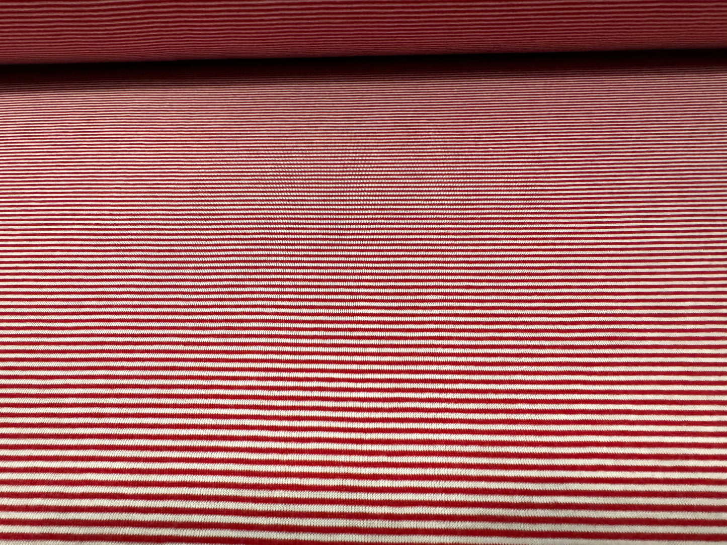 Viscose blend single jersey fabric, per metre - pinstripe - red & white