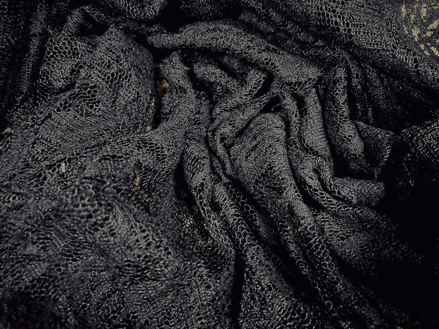 Lace mesh net fabric, per metre - floral pattern - black