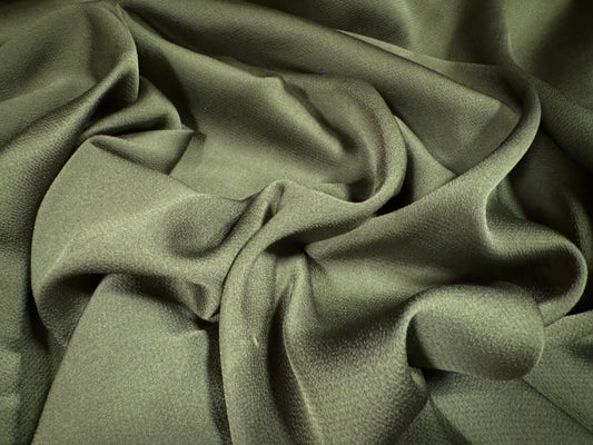Bubble satin woven dress fabric with spandex, per metre - plain - khaki green
