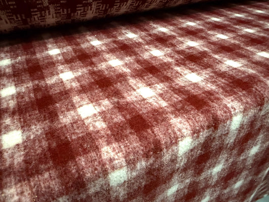 Metallic brushed wool bouclé fabric, per metre - check - burgundy & gold