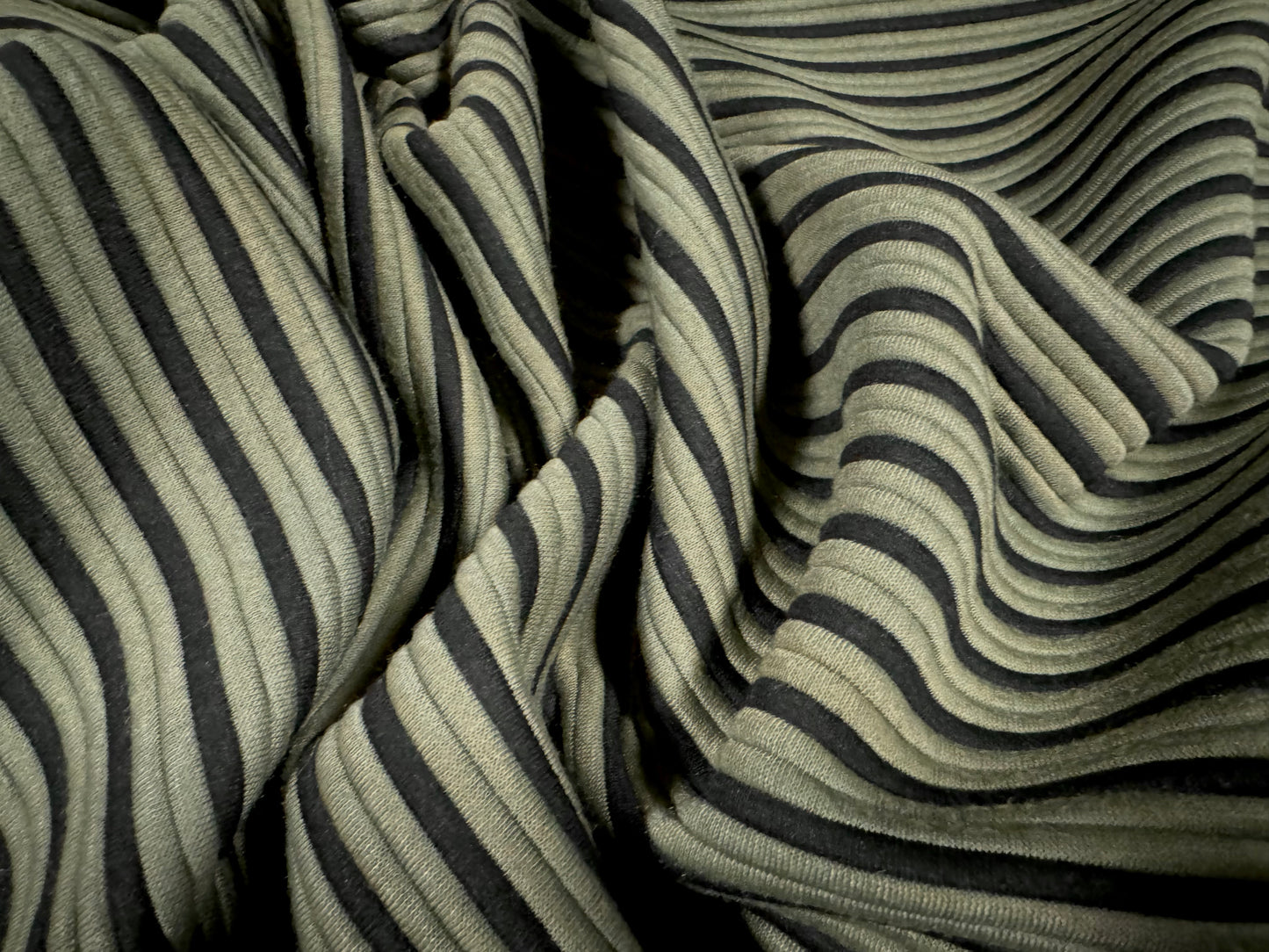 Heavyweight Ottoman Rib Double jersey fabric, per metre - stripe - khaki & black