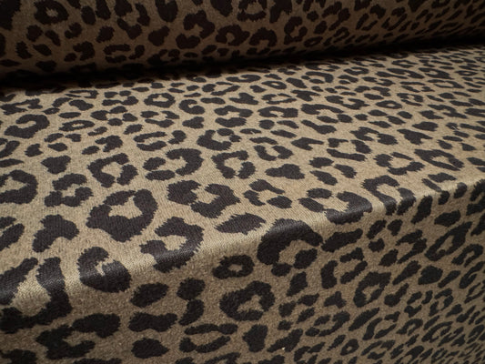 Double jersey knitwear fabric, per metre - cheetah animal print - taupe