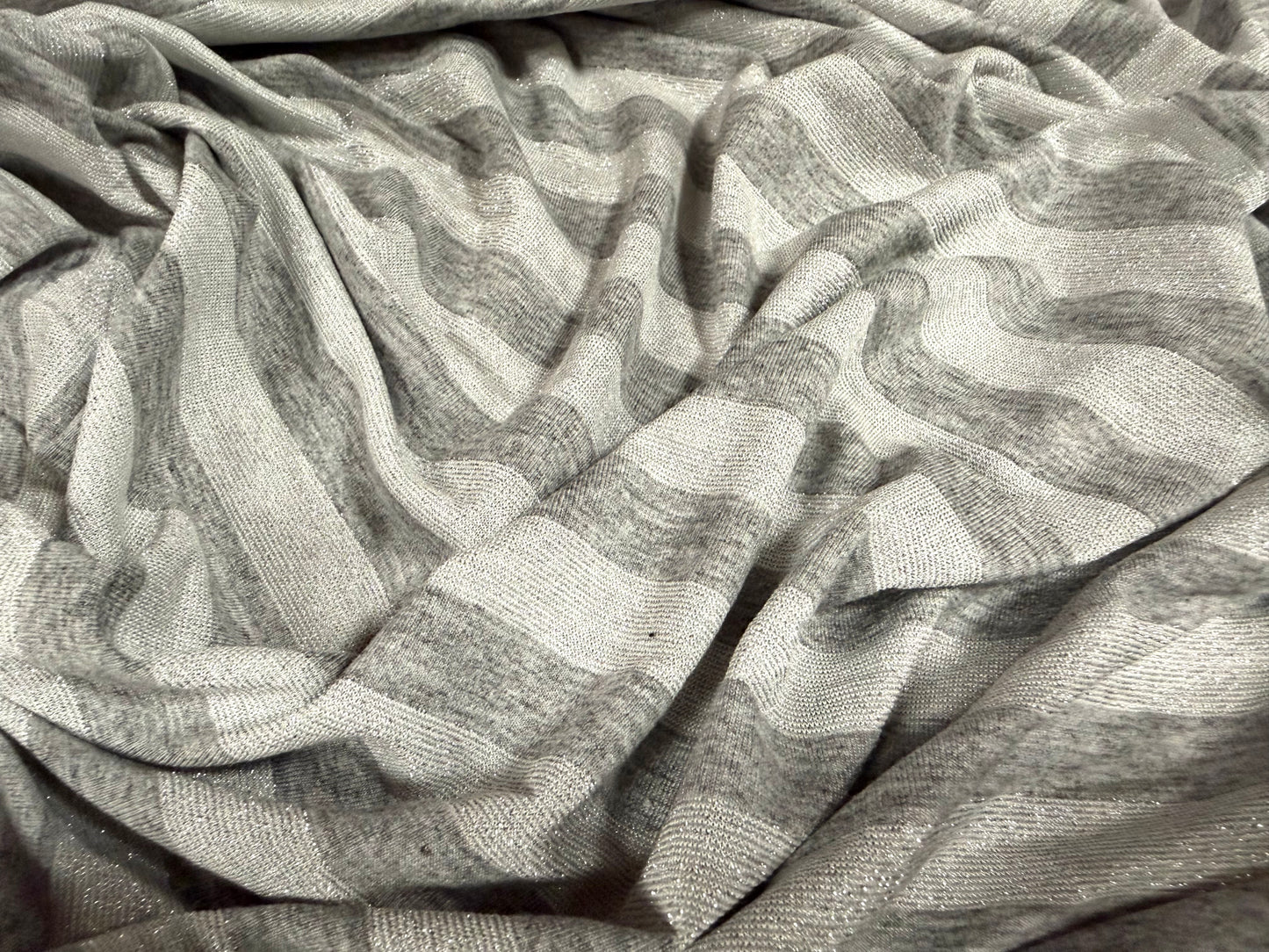 Metallic stretch single jersey fashion fabric, per metre - striped - grey marl with silver lurex