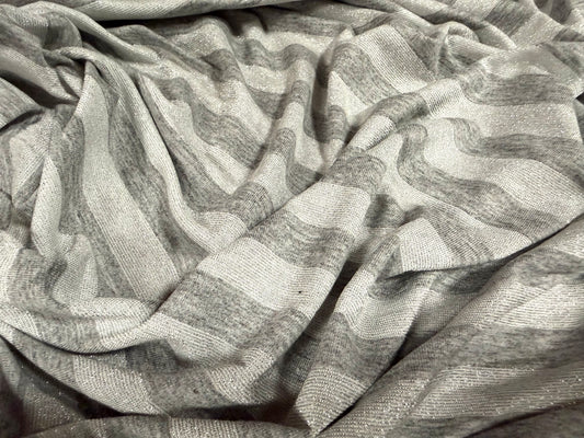Metallic stretch single jersey fashion fabric, per metre - striped - grey marl with silver lurex