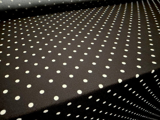 Bubble crepe woven dress fabric, per metre - polka dot print - black & white