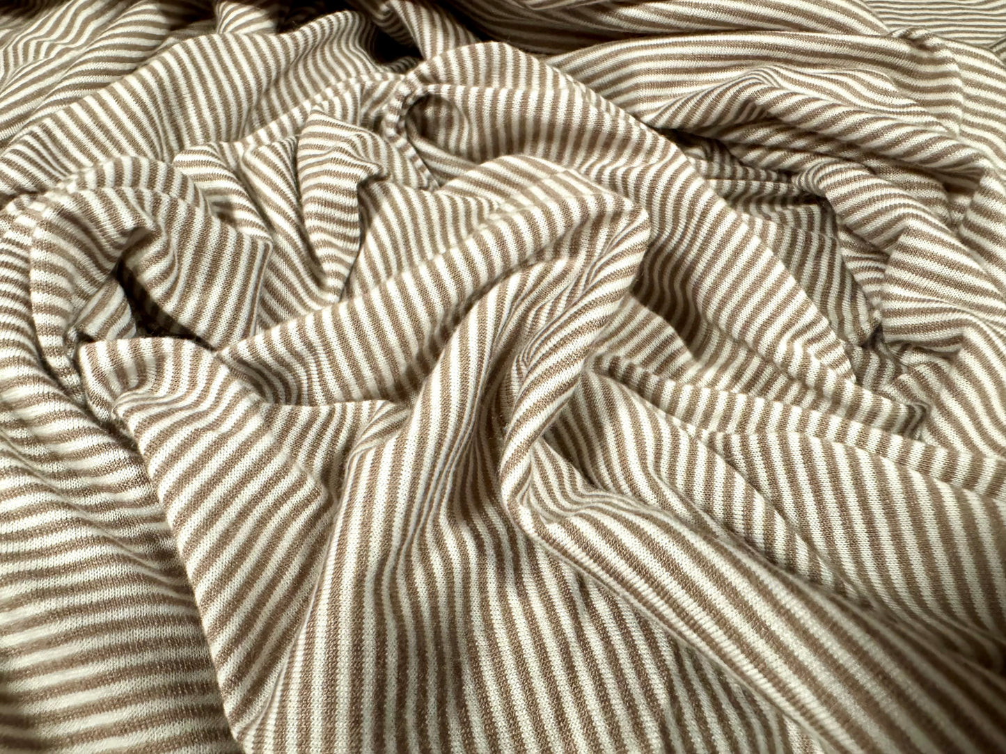 Viscose single jersey fabric, per metre - pinstripe - buff & ivory