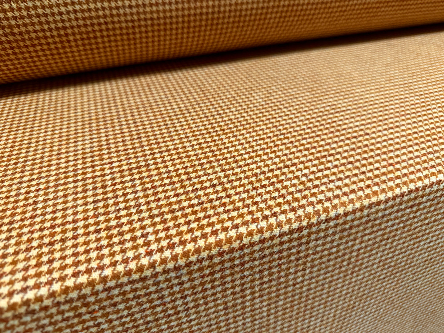 Wool tweed fabric, per metre - dogtooth - honey & beige