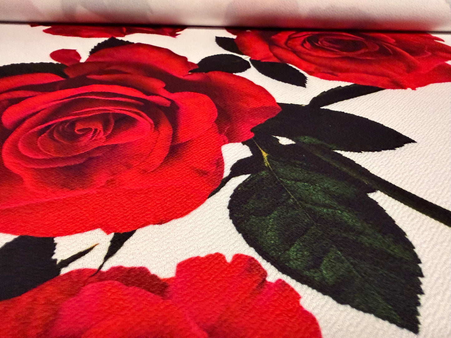 ‘Liverpool’ stretch textured double jersey fabric, per metre - rose print - red