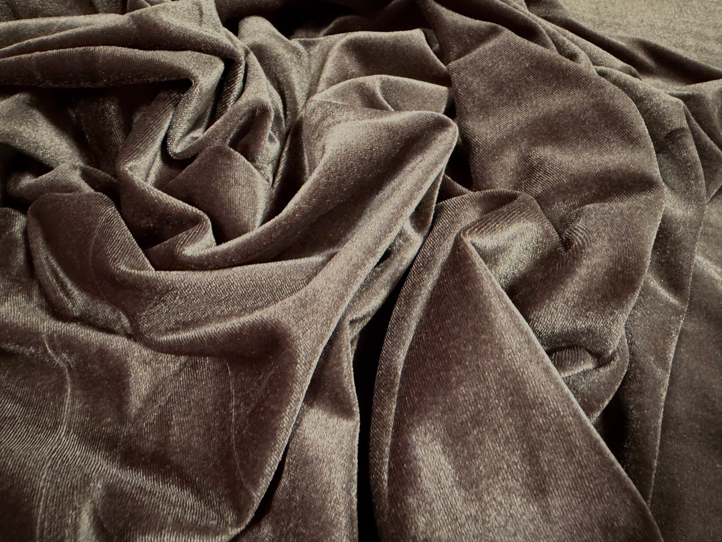 Spandex velvet stretch dress fabric, per metre - plain - taupe