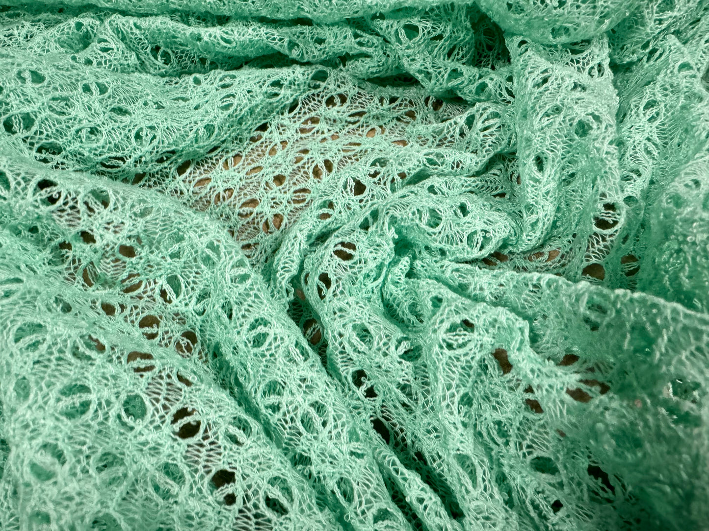 Crochet lace dress fabric, per metre - ditsy flower design - aqua