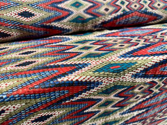 Lightweight woven chiffon fabric, per metre - Ikat print - Red & Blue