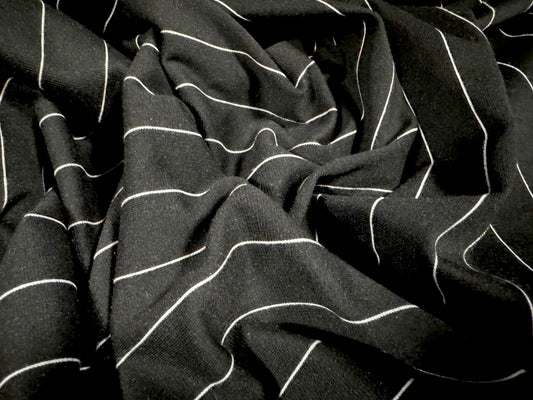 Ponte Roma double jersey knit stretch fabric, per metre - pinstripe - black & white