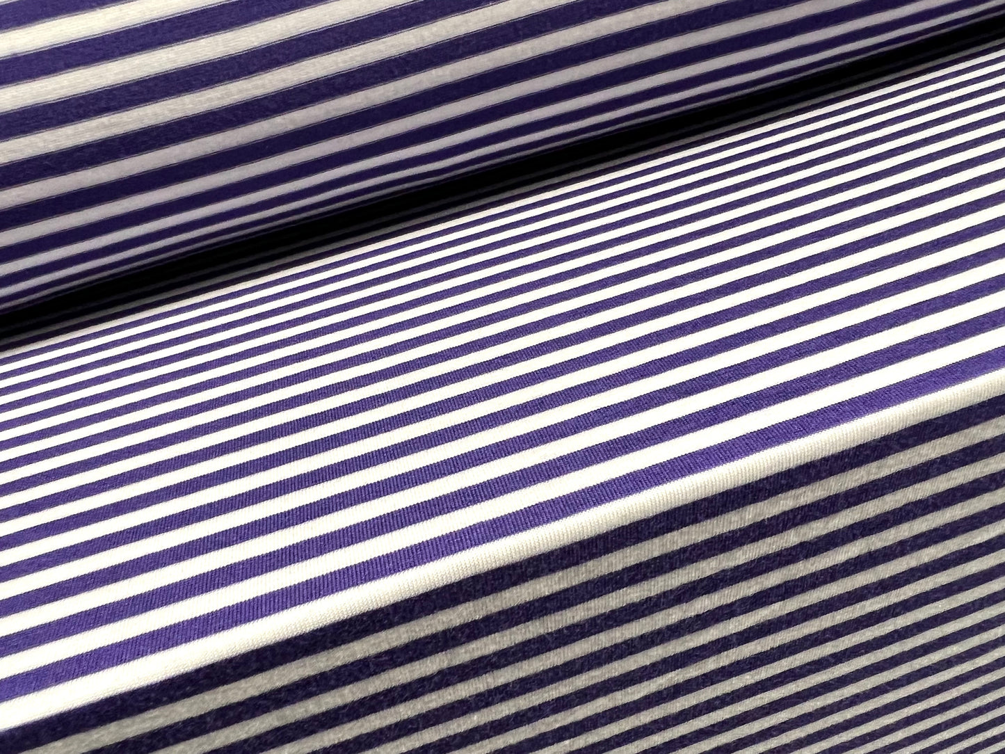 Viscose spandex stretch single jersey fabric, per metre - stripe - violet & white