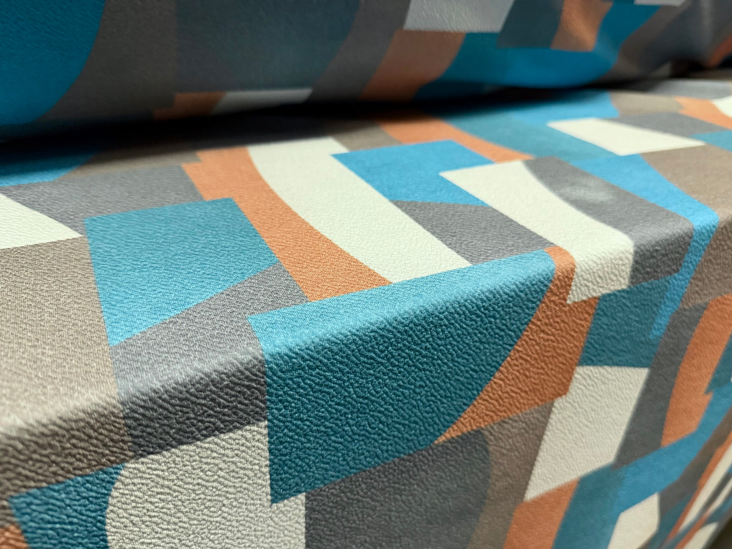‘Liverpool’ textured scuba stretch spandex jersey fabric, per metre - colour block print - aqua teal & terracotta