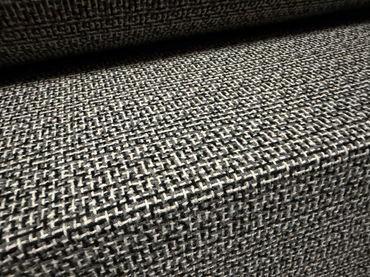 Wool bouclé fabric, per metre - geometric maze design - black & grey