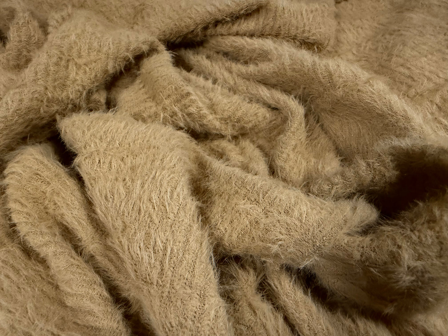Faux mohair stretch knitwear fabric, per metre - plain - Light brown