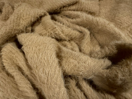 Faux mohair stretch knitwear fabric, per metre - plain - Light brown