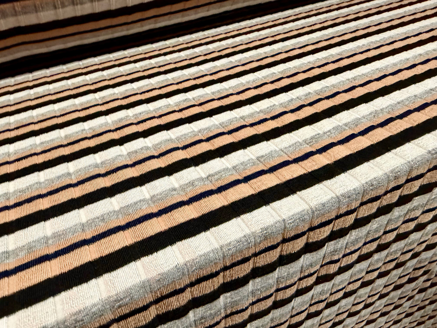 Stretch spandex rib jersey fabric, per metre - grey nude black & ivory stripe