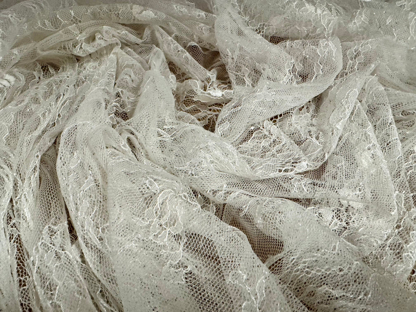 Lightweight mesh lace fabric, per metre - wildflower design - ivory