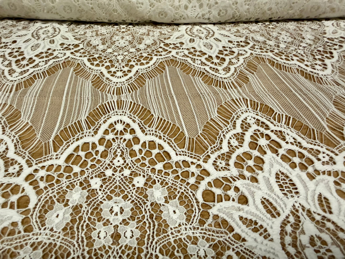 Intricate lace fabric, per metre - mandala floral design - ivory